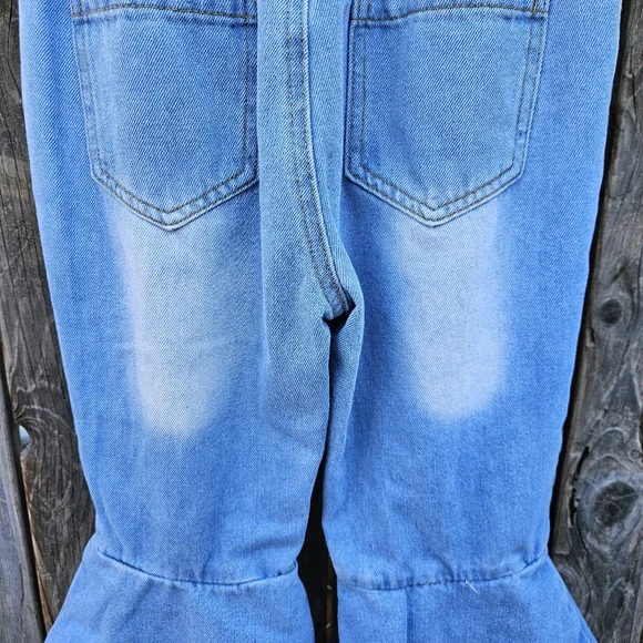 Girls Ruffle Flare Distressed Jeans - Blue 8Y - Picture 14 of 16